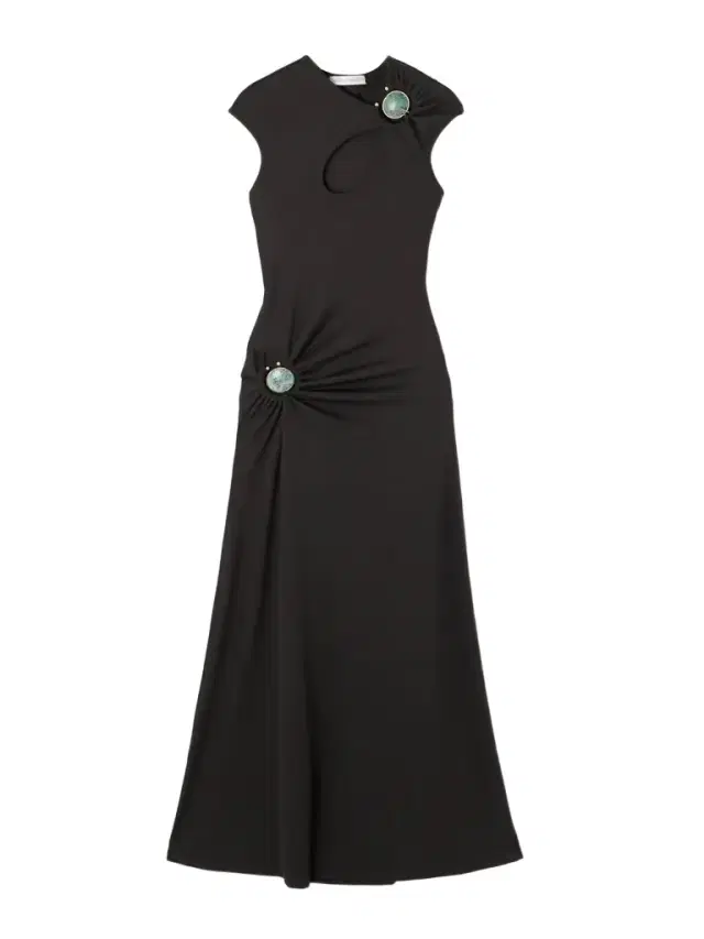 Hollow Cutout Embellished Ribbed Jersey Maxi Dress