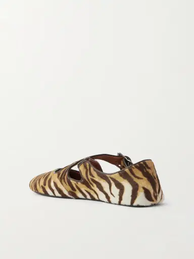 Alaïa Criss Cross Patent-leather Trimmed Zebra-print Calf Hair Ballet Flats | Thumbnail 3 Alaïa Criss Cross Patent-leather Trimmed Zebra-print Calf Hair Ballet Flats | Thumbnail 3