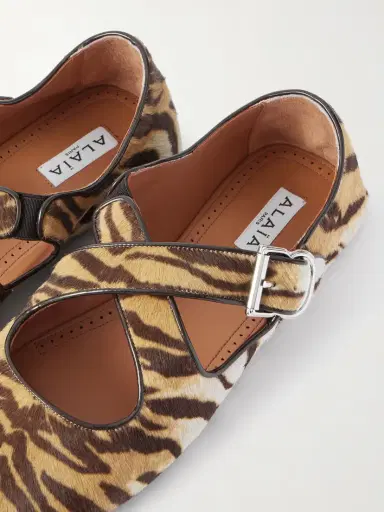Alaïa Criss Cross Patent-leather Trimmed Zebra-print Calf Hair Ballet Flats | Thumbnail 5 Alaïa Criss Cross Patent-leather Trimmed Zebra-print Calf Hair Ballet Flats | Thumbnail 5