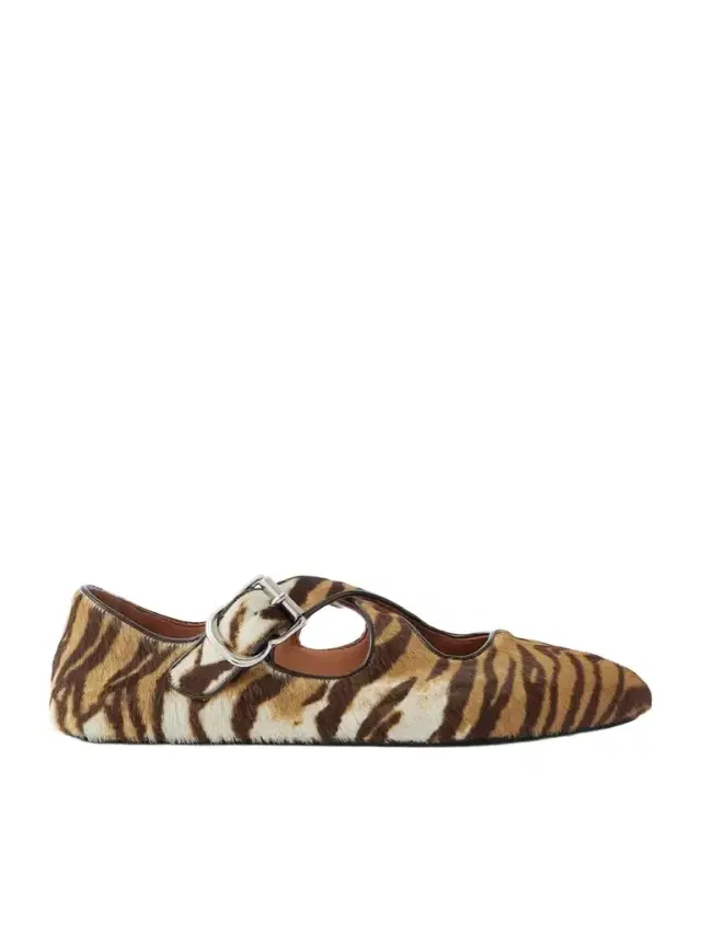 Criss Cross Patent-leather Trimmed Zebra-print Calf Hair Ballet Flats