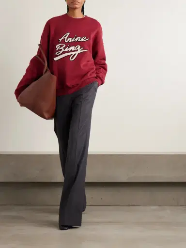 Anine Bing Miles Appliquéd Chenille-trimmed Cotton-jersey Sweatshirt | Thumbnail 2 Anine Bing Miles Appliquéd Chenille-trimmed Cotton-jersey Sweatshirt | Thumbnail 2