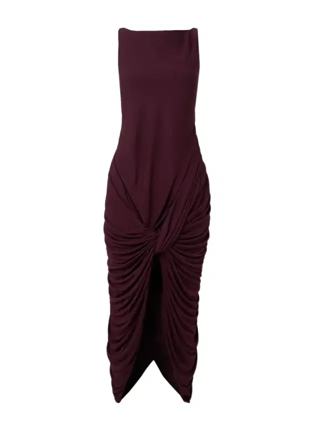 Twisted Gathered Jersey Midi Dress