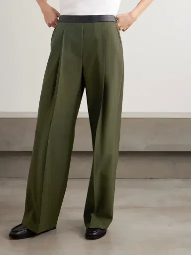 Loewe Leather-trimmed Pleated Grain De Poudre Wool Pants | Thumbnail 3 Loewe Leather-trimmed Pleated Grain De Poudre Wool Pants | Thumbnail 3