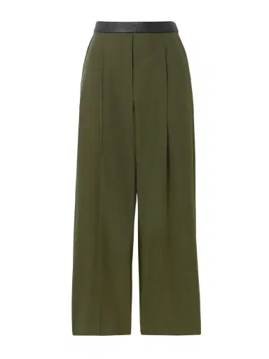 Loewe Leather-trimmed Pleated Grain De Poudre Wool Pants | Thumbnail 1 Loewe Leather-trimmed Pleated Grain De Poudre Wool Pants | Thumbnail 1