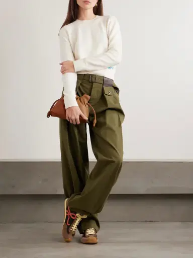 Loewe Belted Leather-trimmed Pleated Cotton And Silk-blend Pants | Thumbnail 2 Loewe Belted Leather-trimmed Pleated Cotton And Silk-blend Pants | Thumbnail 2