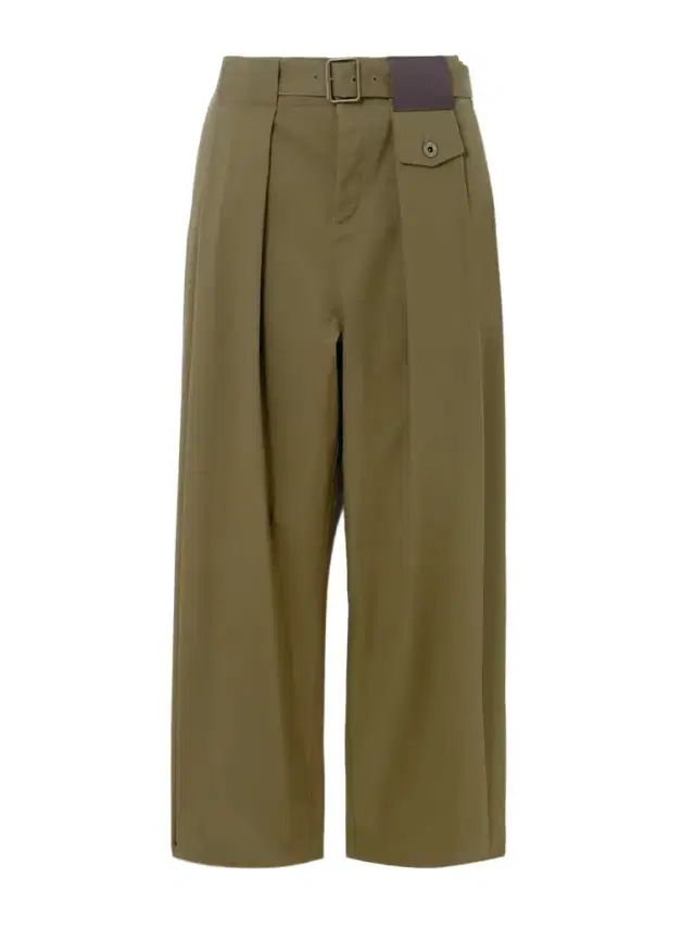 Belted Leather-trimmed Pleated Cotton And Silk-blend Pants