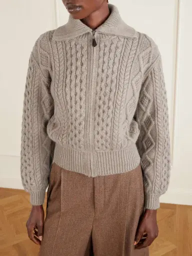Loro Piana Eyre Cable-knit Cashmere Turtleneck Cardigan | Thumbnail 3