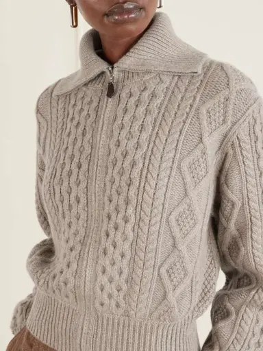 Loro Piana Eyre Cable-knit Cashmere Turtleneck Cardigan | Thumbnail 5