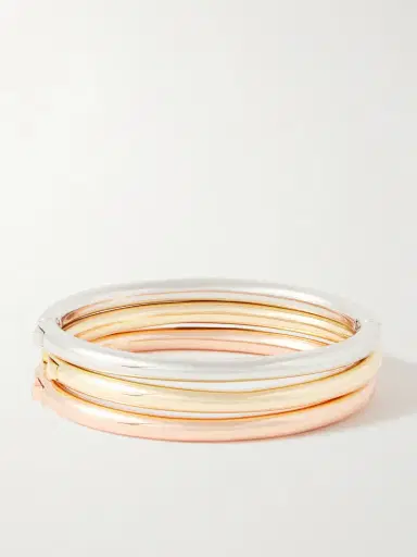 Roxanne Assoulin The Tubular Hinged Set Of Three Gold, Rose Gold And Silver-tone Bracelets | Thumbnail 3 Roxanne Assoulin The Tubular Hinged Set Of Three Gold, Rose Gold And Silver-tone Bracelets | Thumbnail 3