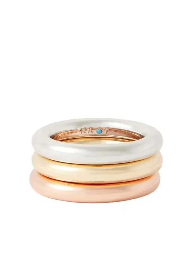 The Tubular Set Of Three Gold-, Rose Gold- And Silver-tone Rings
