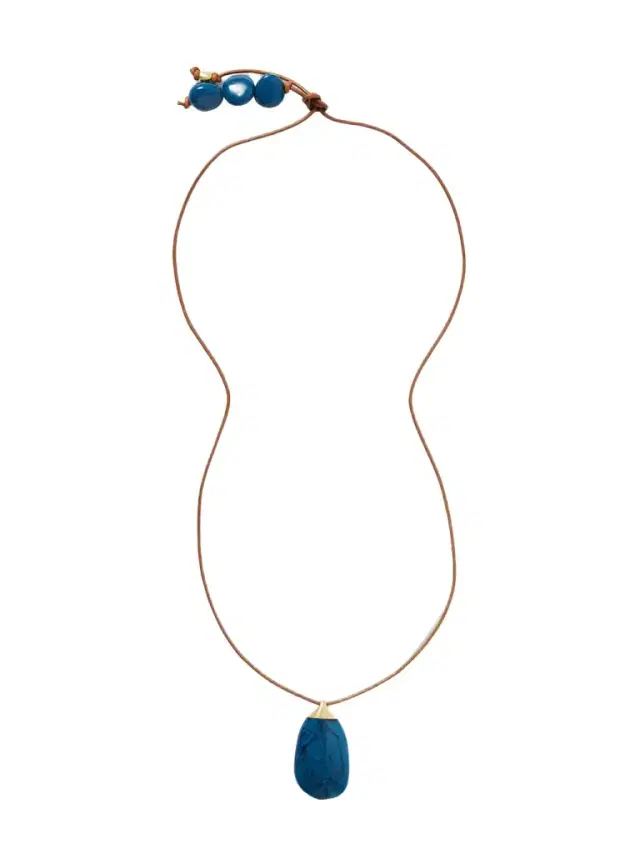 River Rock Gold-plated, Resin And Leather Necklace