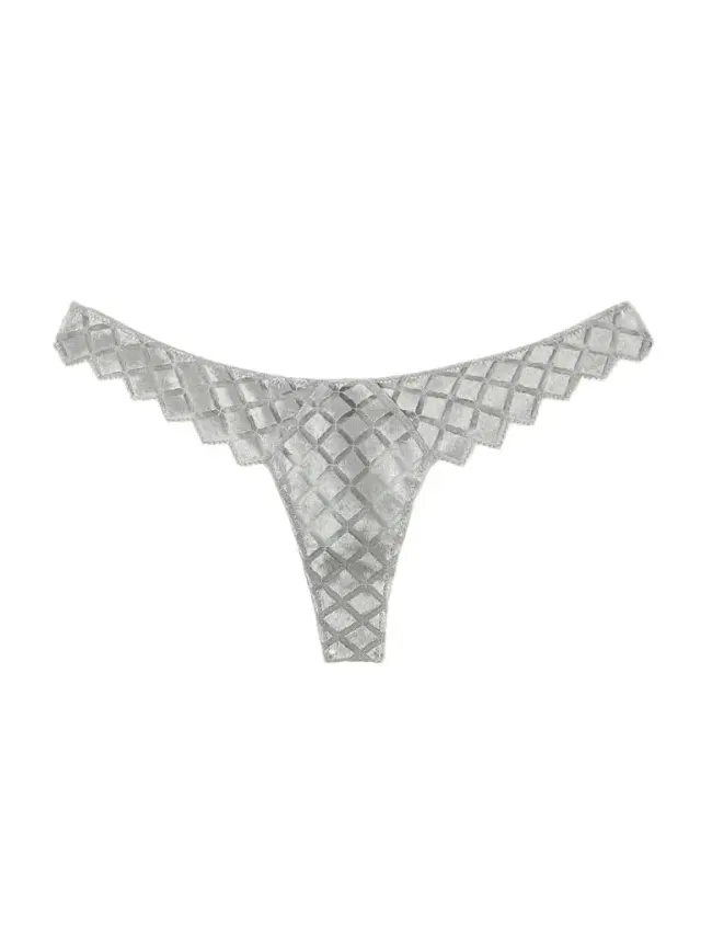 Lamine Embroidered Stretch-silk Tulle Thong