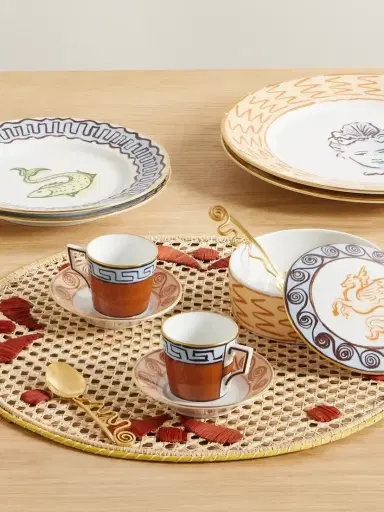GINORI 1735 + Luke Edward Hall Il Viaggio Di Nettuno Set Of Two Gold-plated Porcelain Coffee Cups And Saucers | Thumbnail 2
