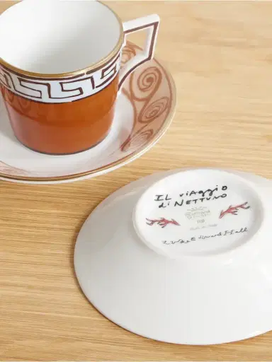 GINORI 1735 + Luke Edward Hall Il Viaggio Di Nettuno Set Of Two Gold-plated Porcelain Coffee Cups And Saucers | Thumbnail 3