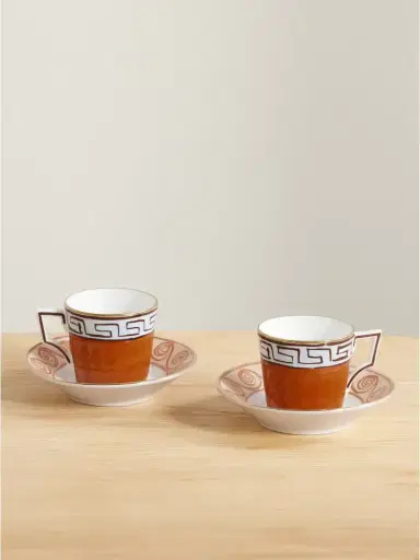 GINORI 1735 + Luke Edward Hall Il Viaggio Di Nettuno Set Of Two Gold-plated Porcelain Coffee Cups And Saucers | Thumbnail 1