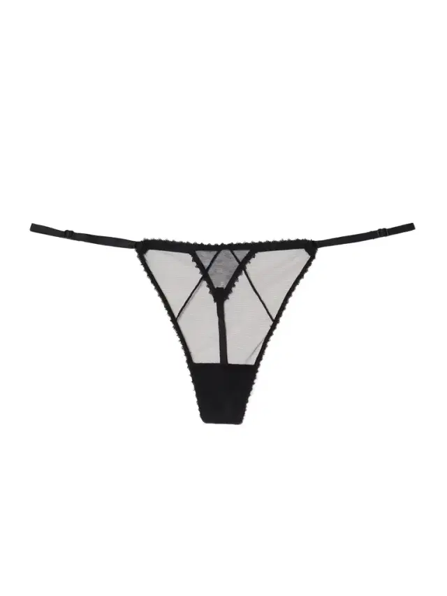 Perle Embroidered Mesh Thong
