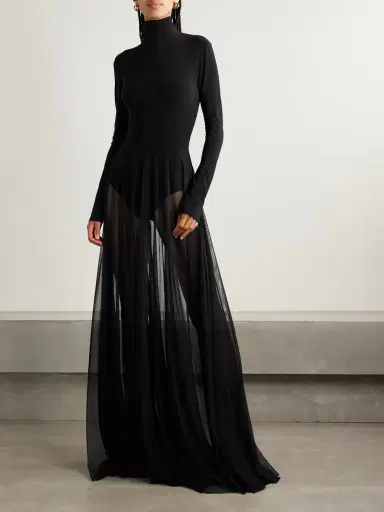 Norma Kamali Stretch-jersey And Mesh Turtleneck Gown | Thumbnail 3 Norma Kamali Stretch-jersey And Mesh Turtleneck Gown | Thumbnail 3
