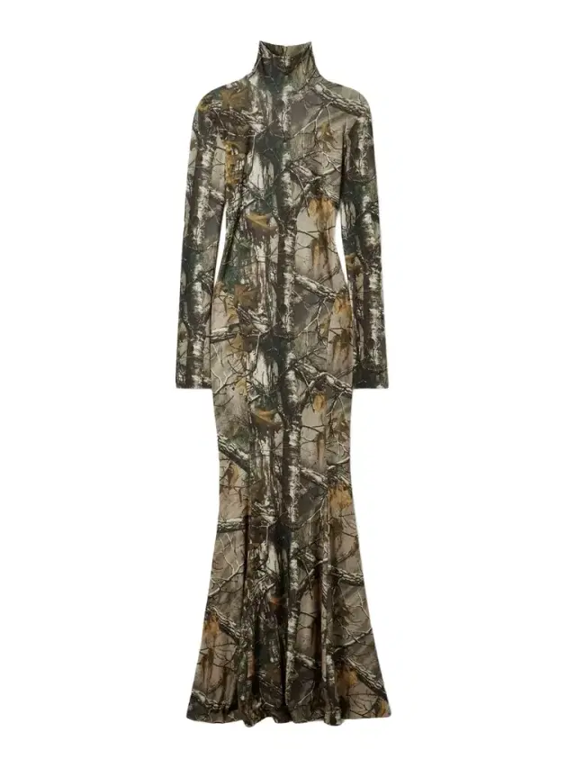 Camouflage-print Stretch-jersey Turtleneck Gown