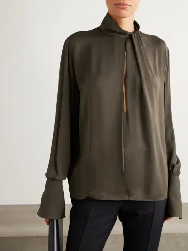 Tom Ford Cutout Draped Pleated Silk-georgette Blouse | Thumbnail 3 Tom Ford Cutout Draped Pleated Silk-georgette Blouse | Thumbnail 3