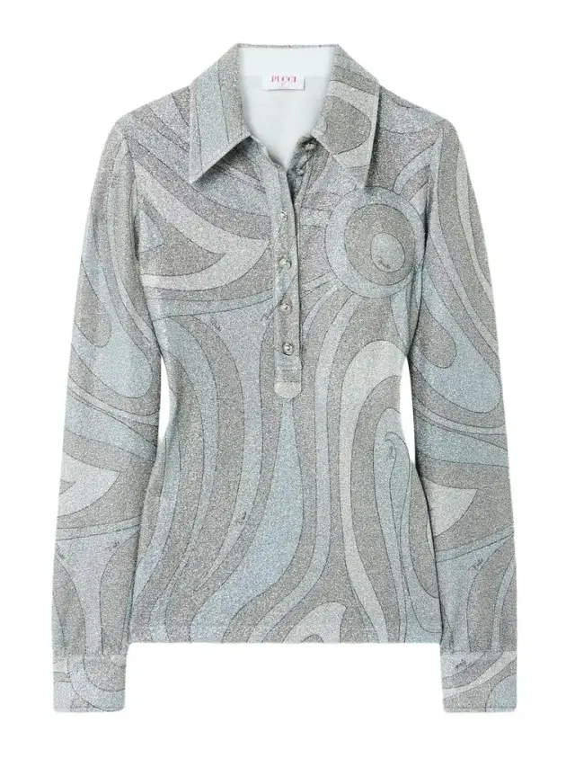 PUCCI Printed Metallic Jersey Polo Shirt