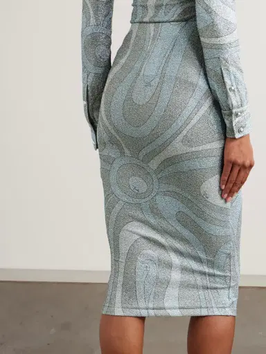 PUCCI Printed Metallic Jersey Midi Skirt | Thumbnail 4