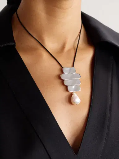 AGMES Baroque Ilona Recycled Sterling Silver, Suede And Pearl Necklace | Thumbnail 2 AGMES Baroque Ilona Recycled Sterling Silver, Suede And Pearl Necklace | Thumbnail 2