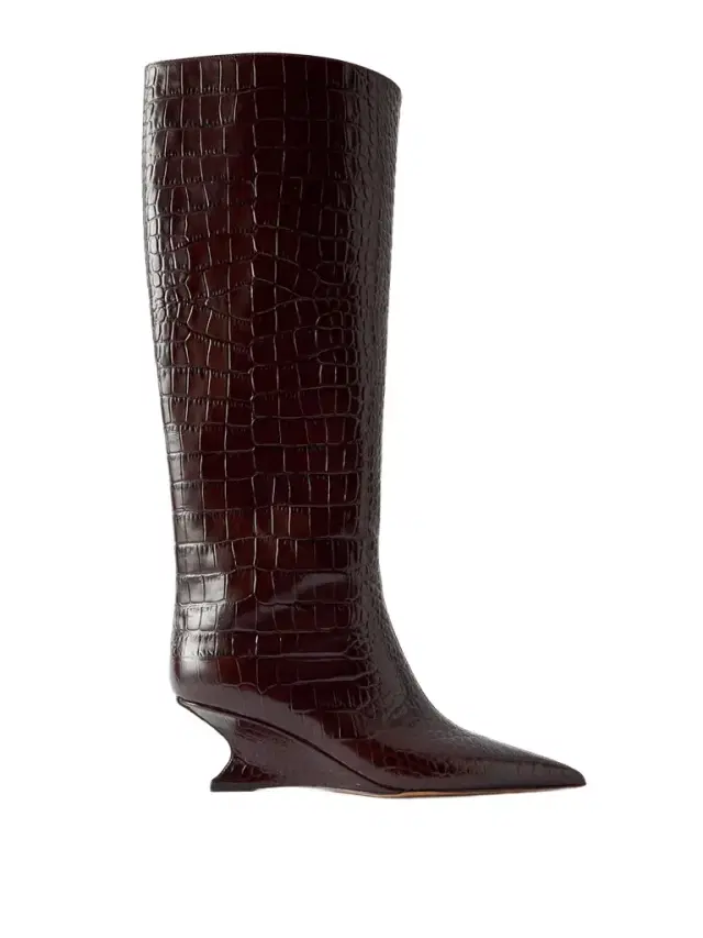 Nina 50 Croc-effect Leather Knee Boots