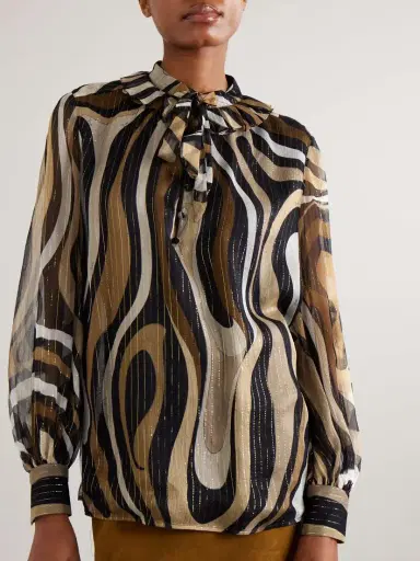 PUCCI Ruffled Metallic Silk-blend Crepon Pussy-bow Blouse | Thumbnail 3