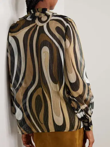 PUCCI Ruffled Metallic Silk-blend Crepon Pussy-bow Blouse | Thumbnail 4