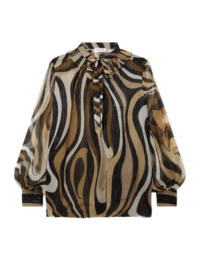 PUCCI Ruffled Metallic Silk-blend Crepon Pussy-bow Blouse