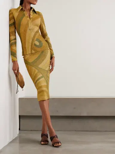 PUCCI Printed Metallic Jersey Midi Skirt | Thumbnail 2