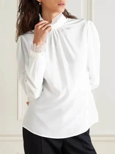 Alexander McQueen Ruffled Lace-trimmed Silk Crepe De Chine Blouse | Thumbnail 3