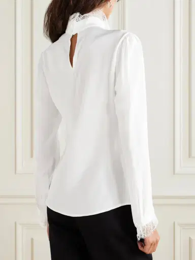 Alexander McQueen Ruffled Lace-trimmed Silk Crepe De Chine Blouse | Thumbnail 4