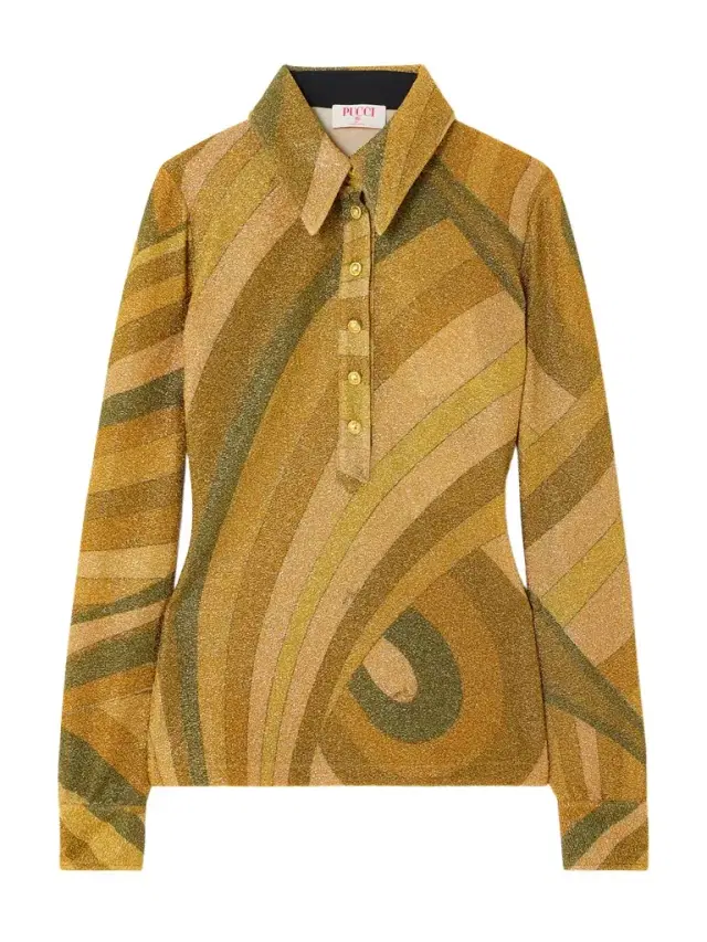 PUCCI Printed Metallic Jersey Polo Shirt
