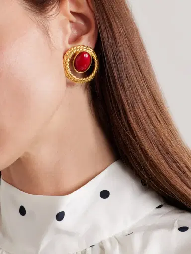 Sonia Petroff Nest Gold-plated Enamel Clip Earrings | Thumbnail 2