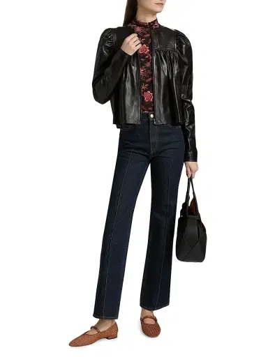 Ulla Johnson Women's Anouk Ruched Leather Jacket - Noir | Thumbnail 2 Ulla Johnson Women's Anouk Ruched Leather Jacket - Noir | Thumbnail 2