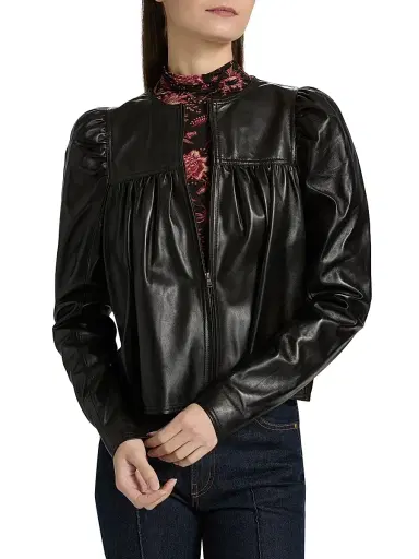 Ulla Johnson Women's Anouk Ruched Leather Jacket - Noir | Thumbnail 3 Ulla Johnson Women's Anouk Ruched Leather Jacket - Noir | Thumbnail 3