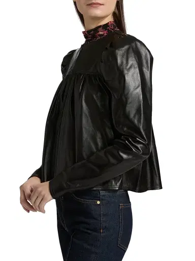 Ulla Johnson Women's Anouk Ruched Leather Jacket - Noir | Thumbnail 4 Ulla Johnson Women's Anouk Ruched Leather Jacket - Noir | Thumbnail 4