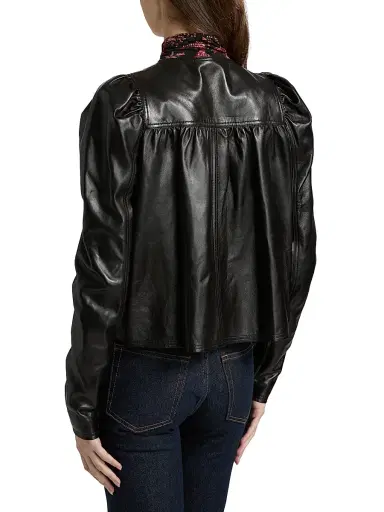 Ulla Johnson Women's Anouk Ruched Leather Jacket - Noir | Thumbnail 5 Ulla Johnson Women's Anouk Ruched Leather Jacket - Noir | Thumbnail 5