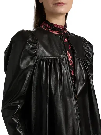 Ulla Johnson Women's Anouk Ruched Leather Jacket - Noir | Thumbnail 6 Ulla Johnson Women's Anouk Ruched Leather Jacket - Noir | Thumbnail 6