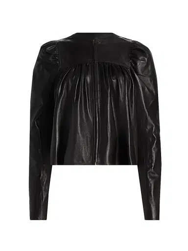 Ulla Johnson Women's Anouk Ruched Leather Jacket - Noir | Thumbnail 1 Ulla Johnson Women's Anouk Ruched Leather Jacket - Noir | Thumbnail 1