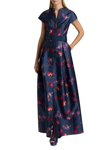 SACHIN & BABI Women's Marta Floral Mikado Belted Gown | Thumbnail 2