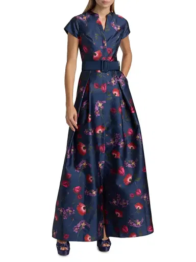 SACHIN & BABI Women's Marta Floral Mikado Belted Gown | Thumbnail 3