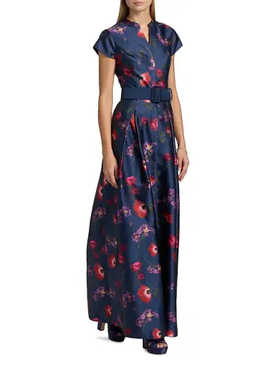 SACHIN & BABI Women's Marta Floral Mikado Belted Gown | Thumbnail 4