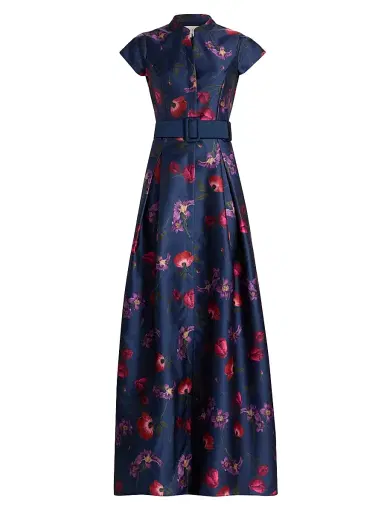 SACHIN & BABI Women's Marta Floral Mikado Belted Gown | Thumbnail 1