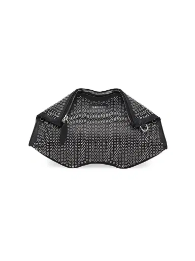 Alexander McQueen Women's Manta Metallic Eyelet Leather Shoulder Bag - Black Silver | Thumbnail 4 Alexander McQueen Women's Manta Metallic Eyelet Leather Shoulder Bag - Black Silver | Thumbnail 4