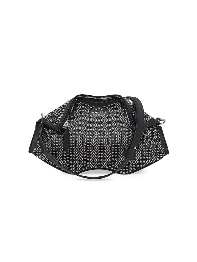 McQueen Women's Manta Metallic Eyelet Leather Shoulder Bag - Black Silver