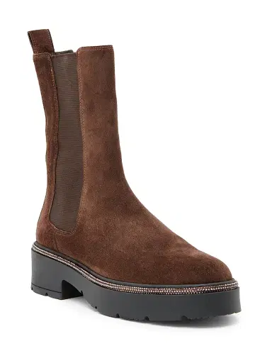 René Caovilla Women's Suede Chelsea Boots - Dark Brown Calf Suede Silver - Size 10.5 | Thumbnail 2