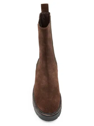 René Caovilla Women's Suede Chelsea Boots - Dark Brown Calf Suede Silver - Size 10.5 | Thumbnail 4
