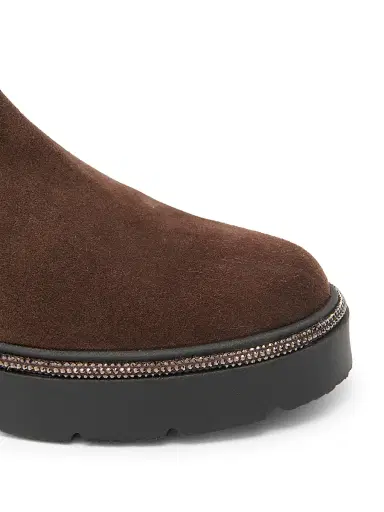 René Caovilla Women's Suede Chelsea Boots - Dark Brown Calf Suede Silver - Size 10.5 | Thumbnail 5